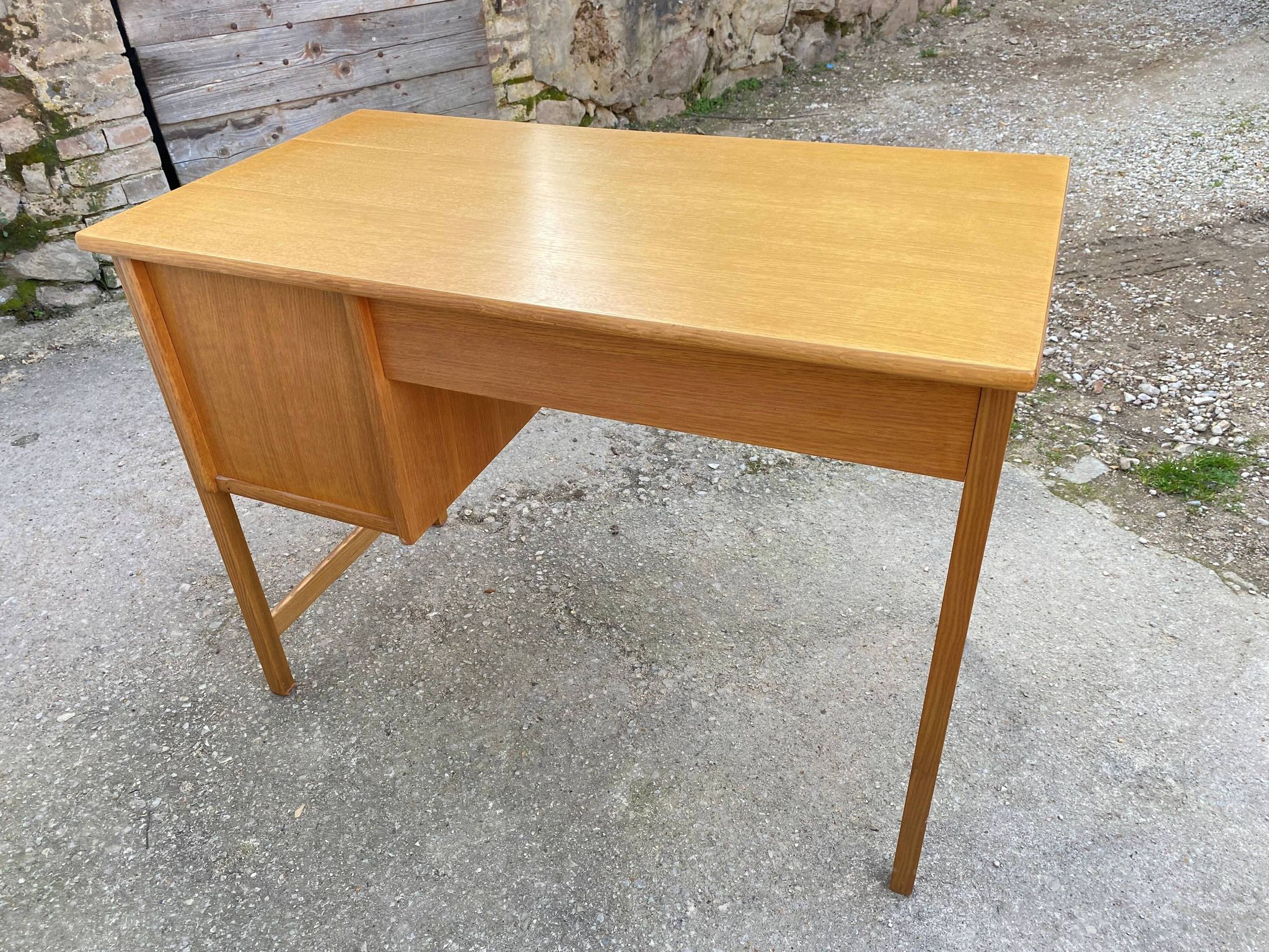 Scandinavian desk in light teak wood with 3 + 1 drawers, vintage from the 60s