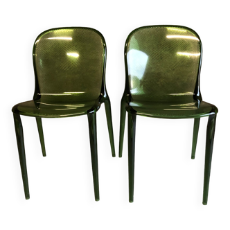 Pair of Kartell chairs, Thalya model, in green plastic resin