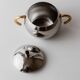 Vintage 1980s set of sugar or jam bowls, stainless steel and brass serving bowls, elegant postmodern tableware, breakfast service, gift idea.