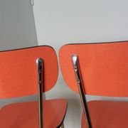 Chaises en formica rouge orange et métal chromé