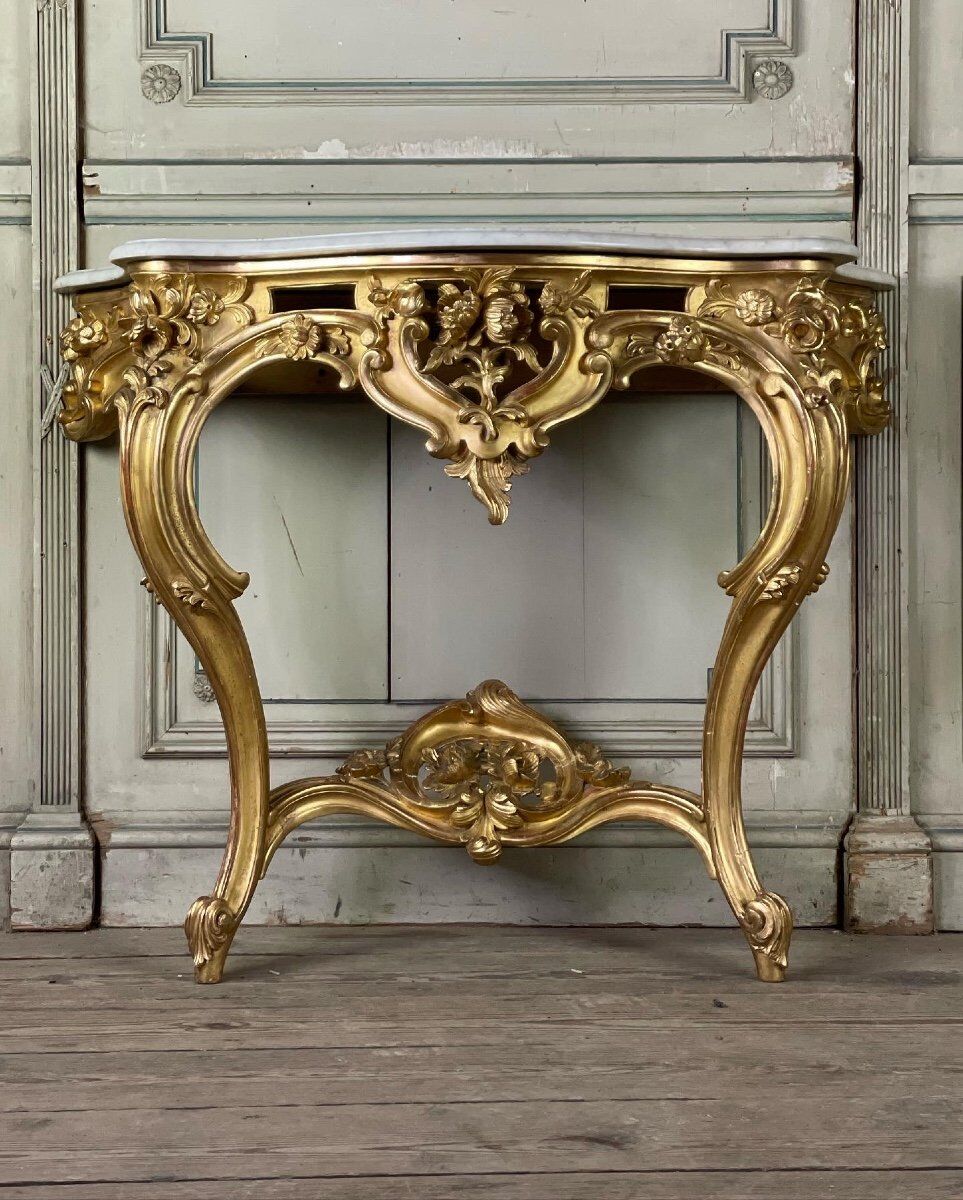 Louis XV style console table in gilded wood, 19th century
