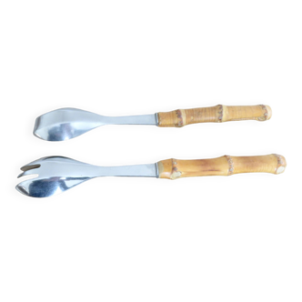 Bamboo handle salad servers from the 60s