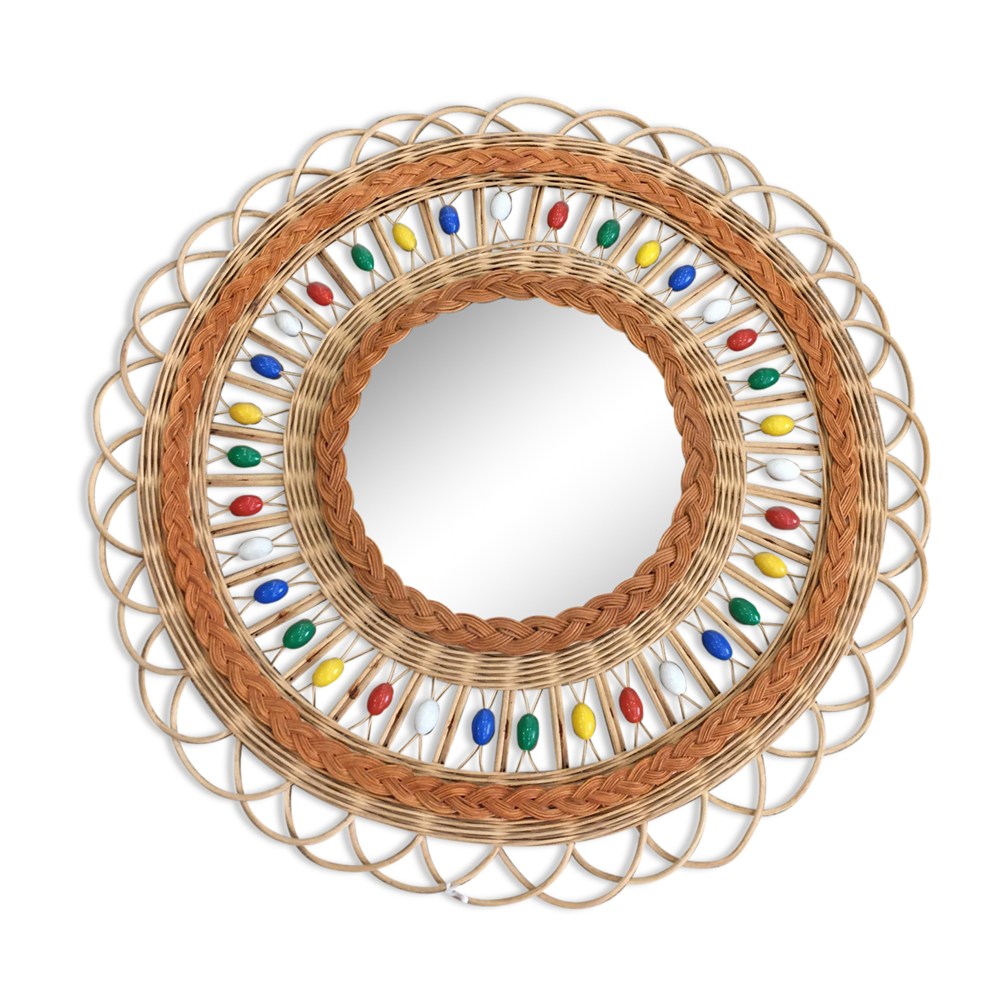 Mirror in basketry and vintage pearl