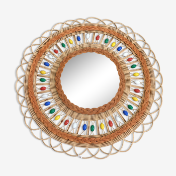 Mirror in basketry and vintage pearl