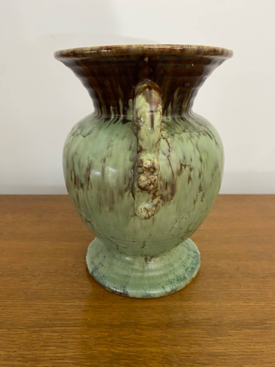 Antique Green Brown Ceramic Baluster Vase Vintage Decoration