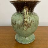 Antique Green Brown Ceramic Baluster Vase Vintage Decoration