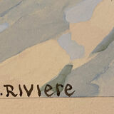 Gouache painting on paper "Snow landscape" signed D. Riviere (middle XX°)