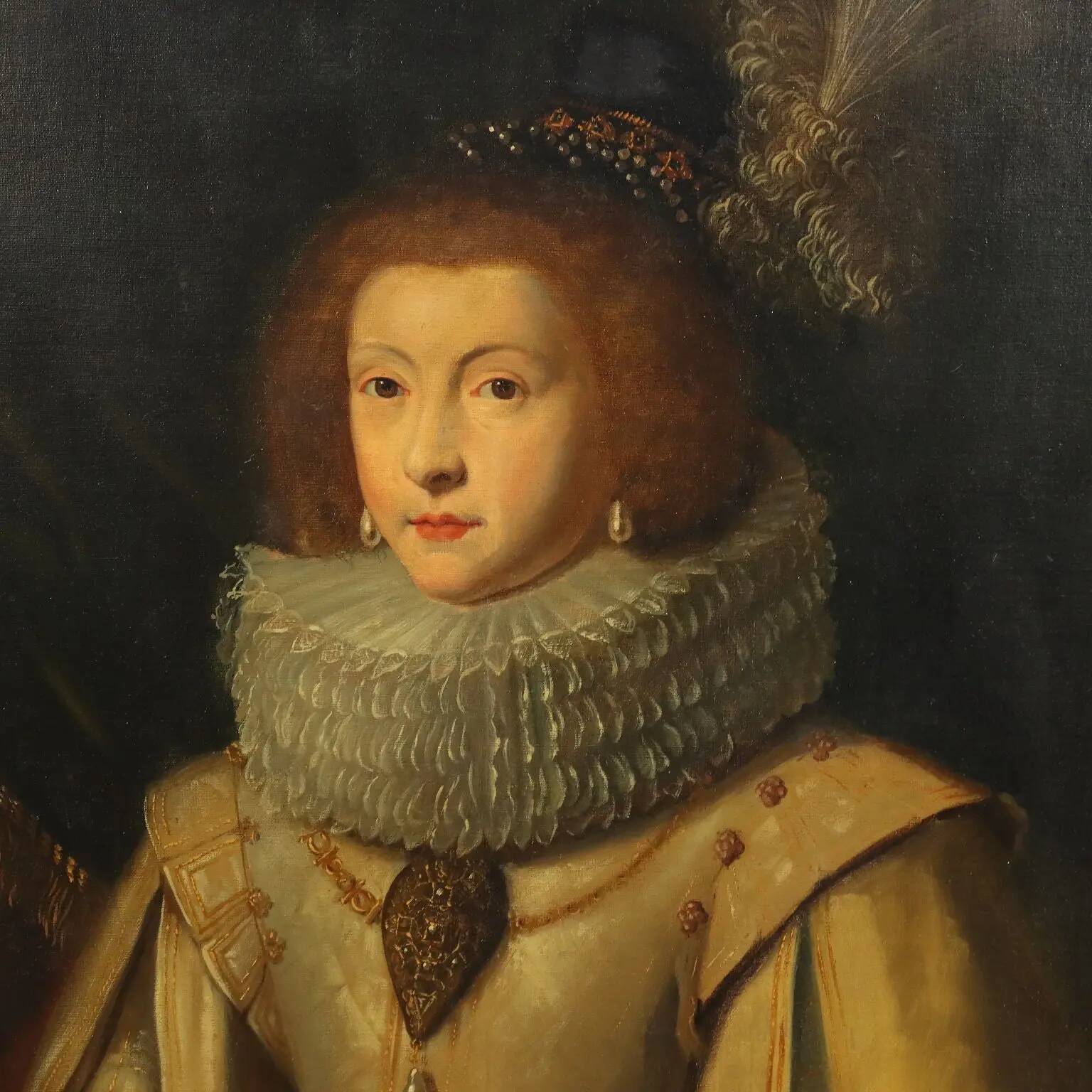 Peinture ancienne Portrait d'une noble dame, huile sur toile, XIXe siècle