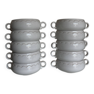 Set of 10 hollow Festons ear bowls by Pierre Motton for Gien 1970