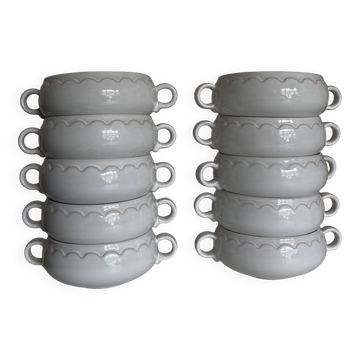 Set of 10 hollow Festons ear bowls by Pierre Motton for Gien 1970