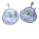 Duo of English porcelain tea cups from Queen's Richmond and spoons.