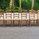 6 solid oak and straw chairs, high back, 102cm