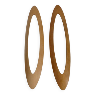 Pair of XXL Scandinavian wall lights in light curved wood from the 80s