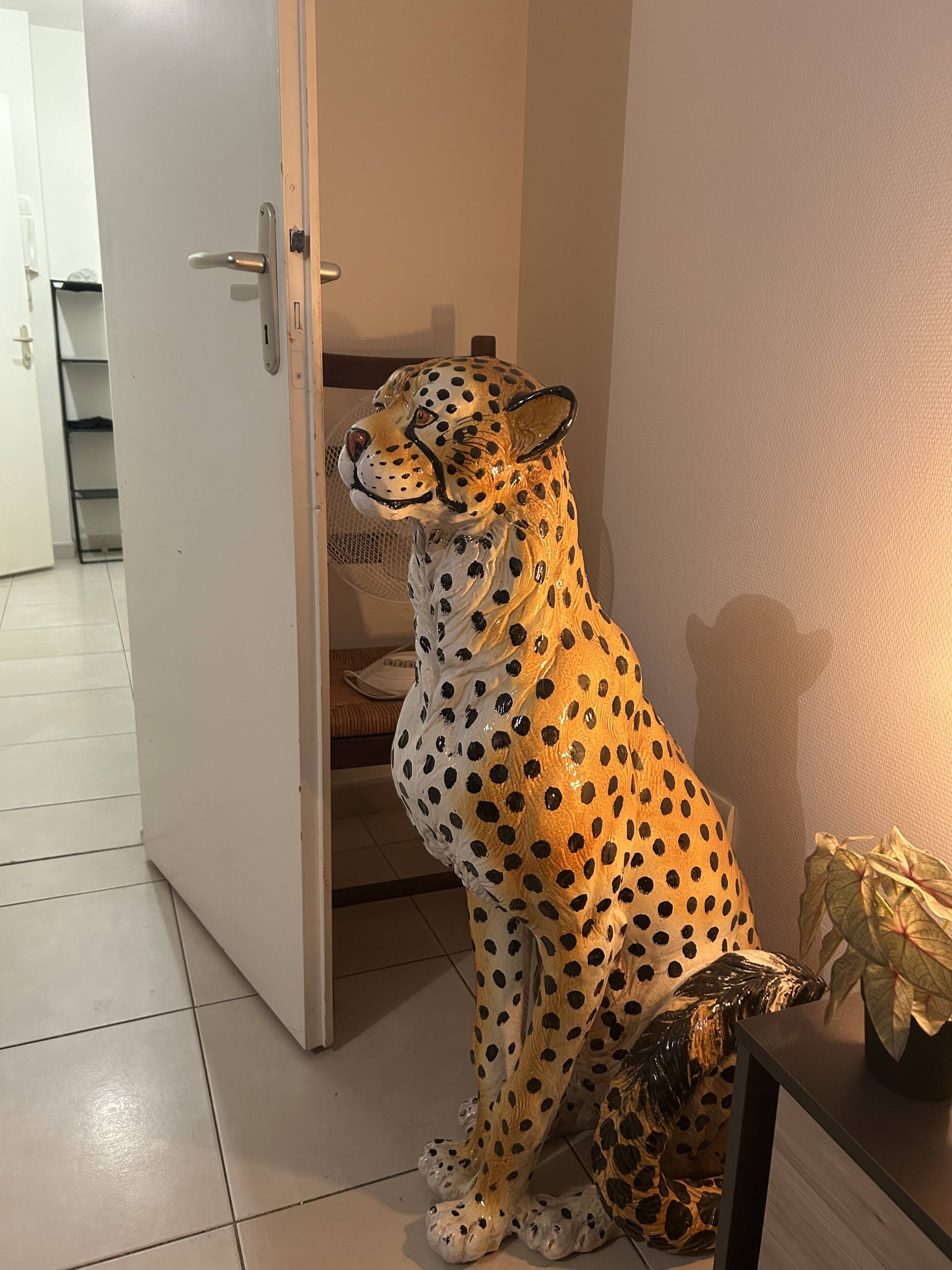 Large glazed ceramic cheetah statue - Vintage decoration