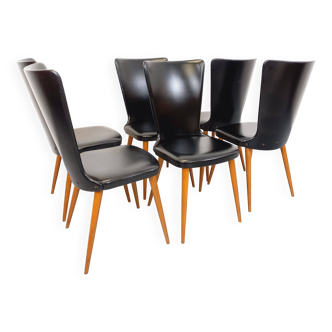 Set of 6 vintage Baumann Essor chairs in beech wood and skai