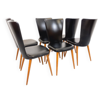 Suite de 6 chaises Baumann Essor vintage en bois de hêtre et skai