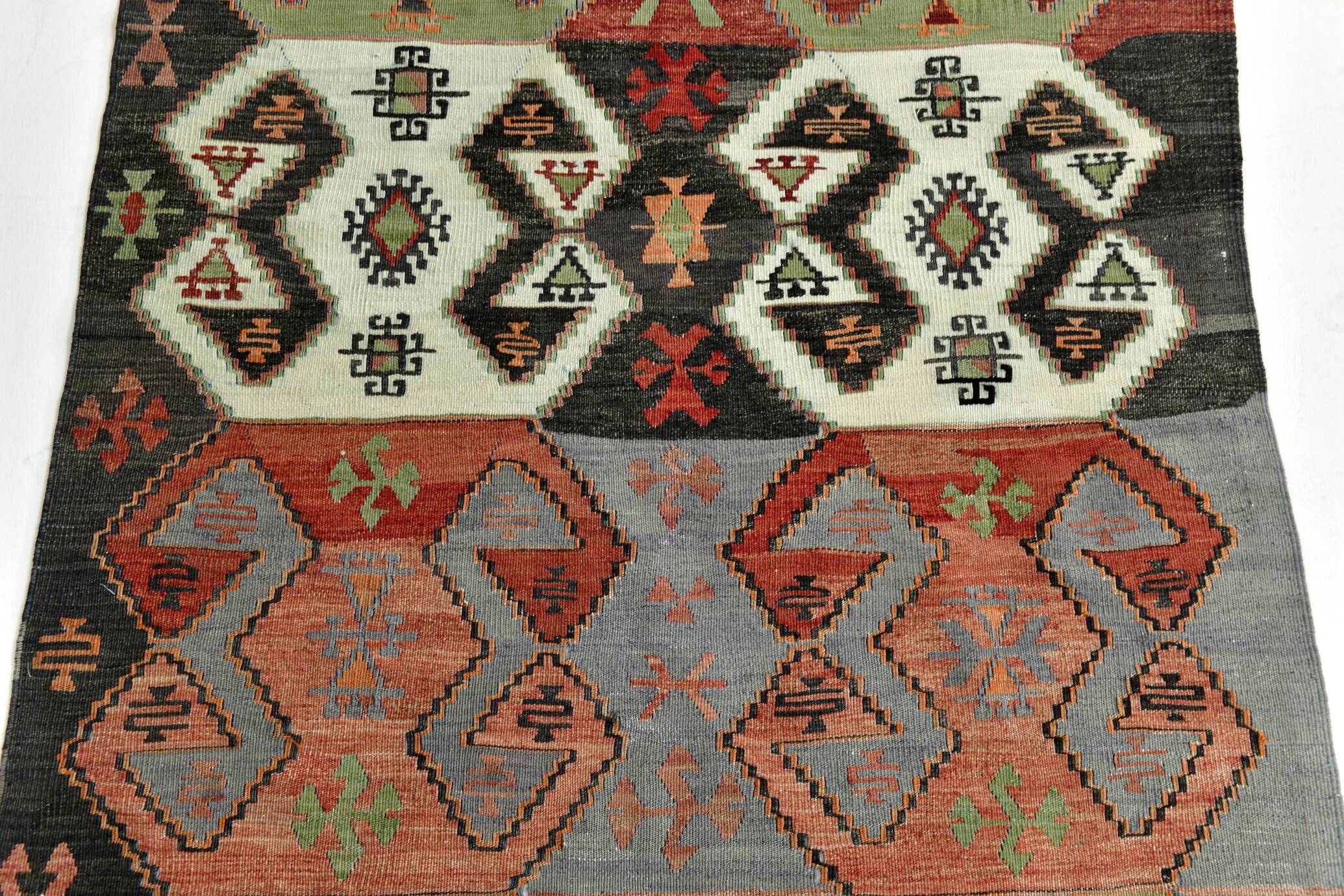 Red Blue Geometric Kilim Rug 112x207Cm SK 35319