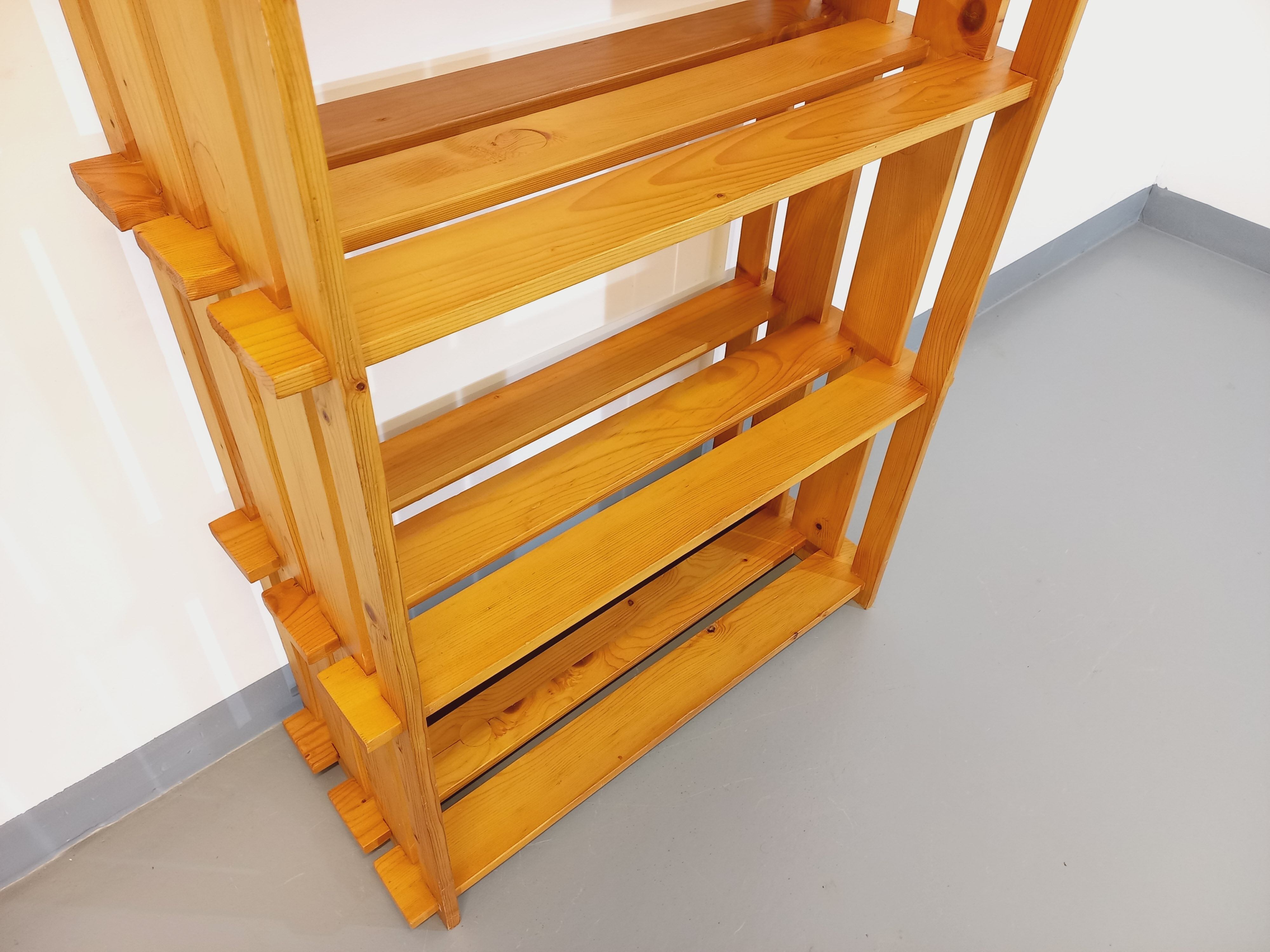 Bookcase vintage pine shelf from the 80s in the style of Maison Regain
