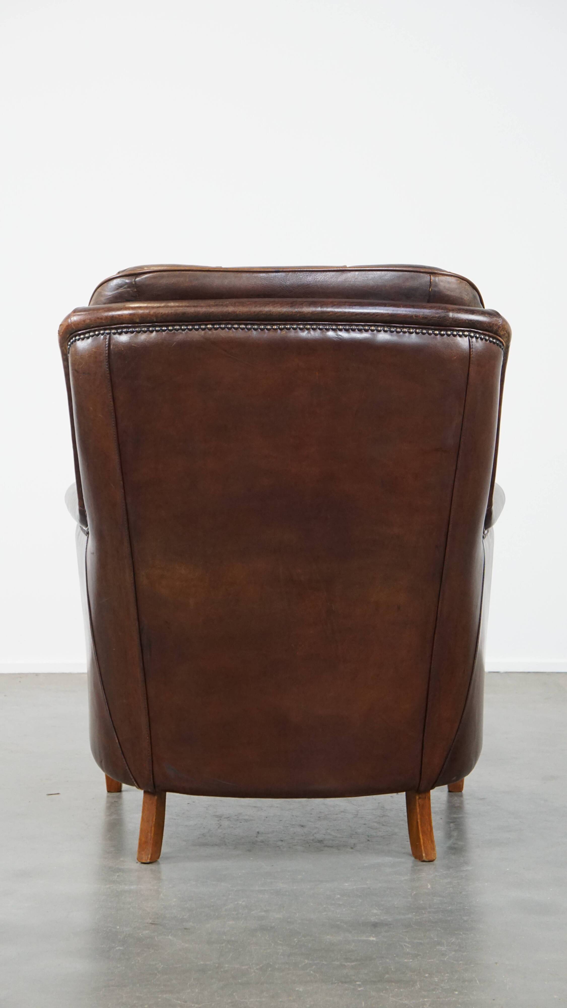 Sheepskin Leather Armchair in a Dark Warm Color