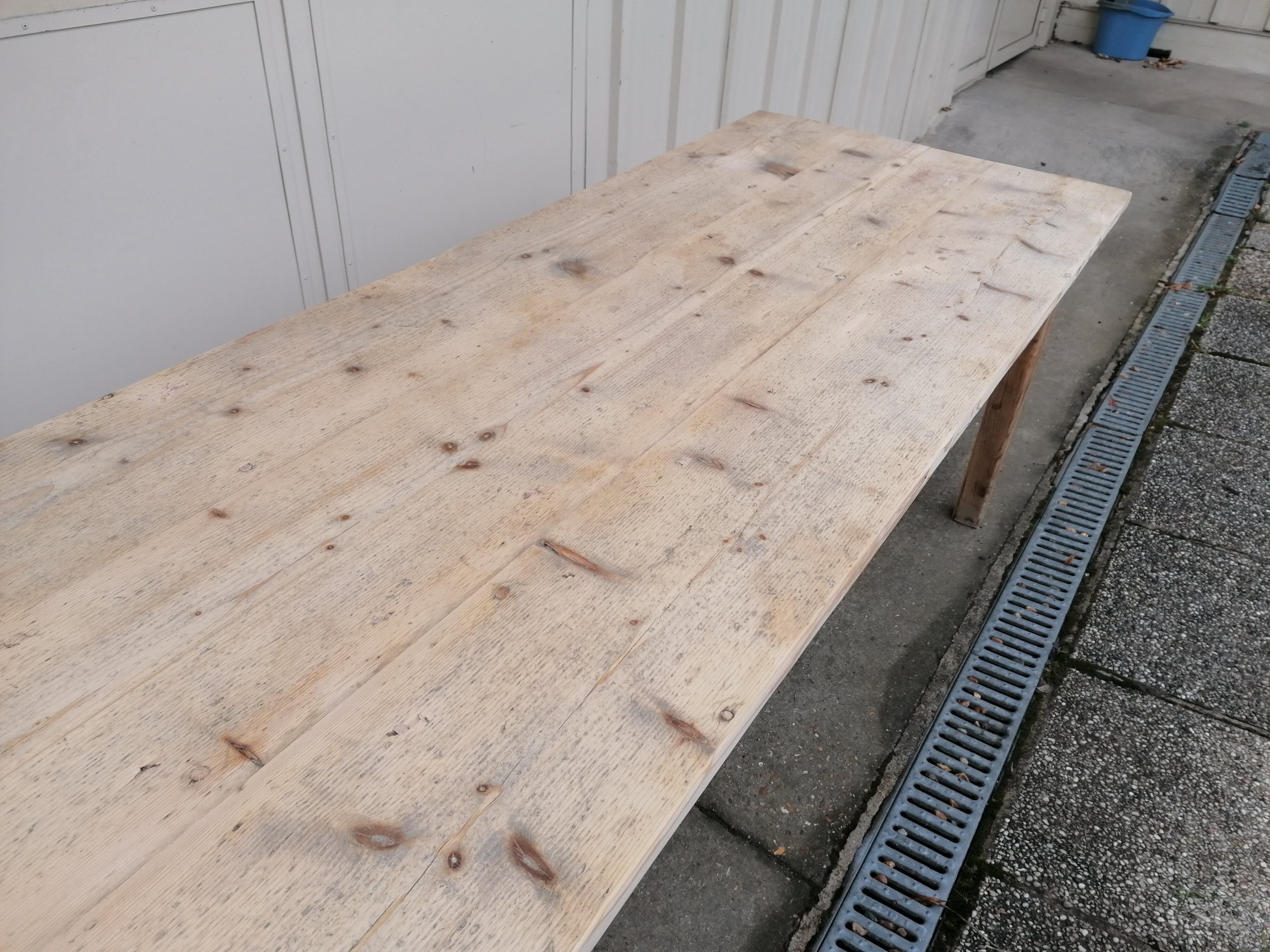 Large vintage wooden farmhouse table, 2.45m, 8 people