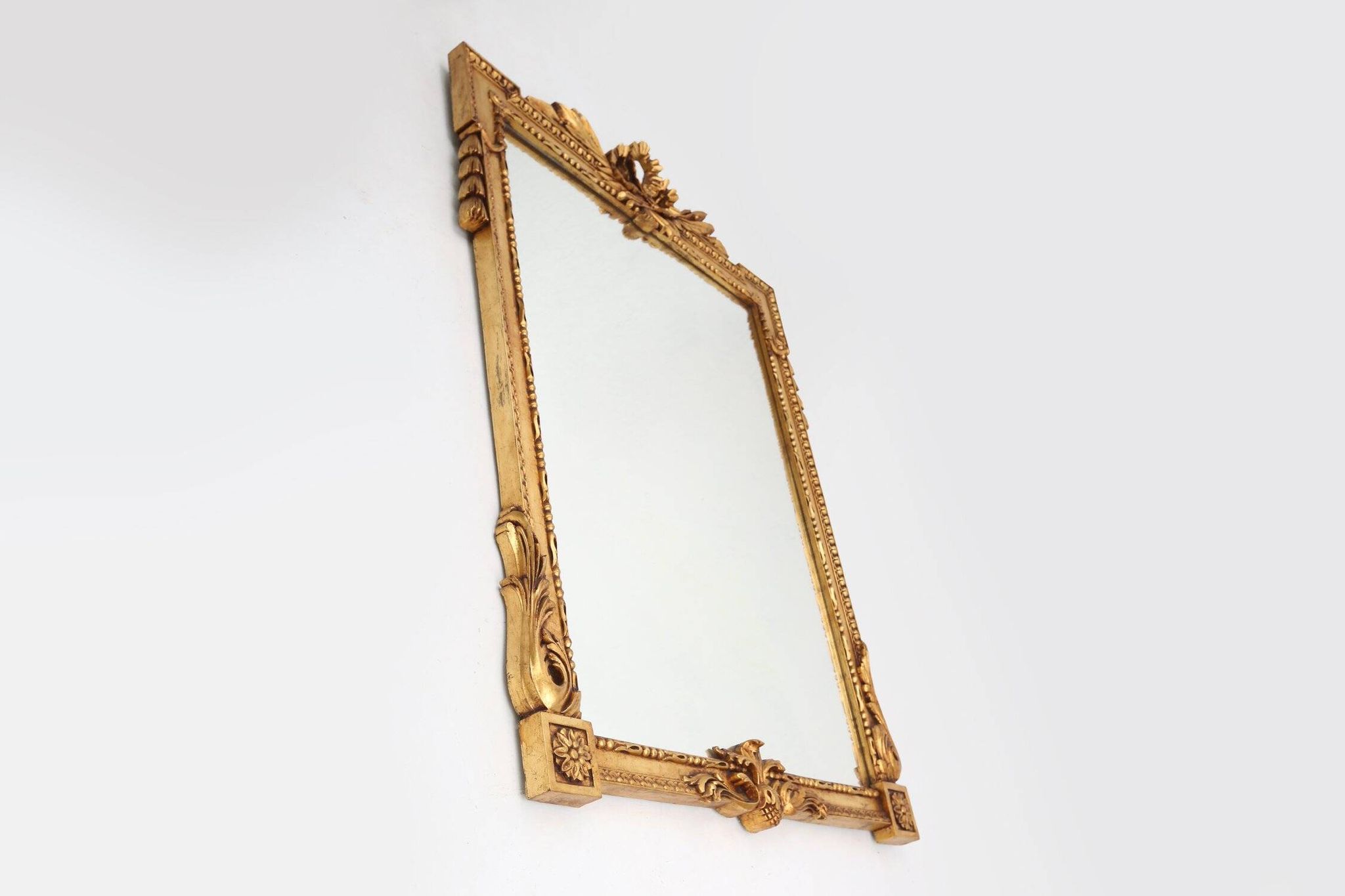 Baroque Gilted Carved Wooden Wall Mirror, Belgium 1950s