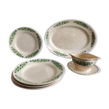 French vintage set of 4 plates, sauce boat and platter, from Longchamps, Cannes model