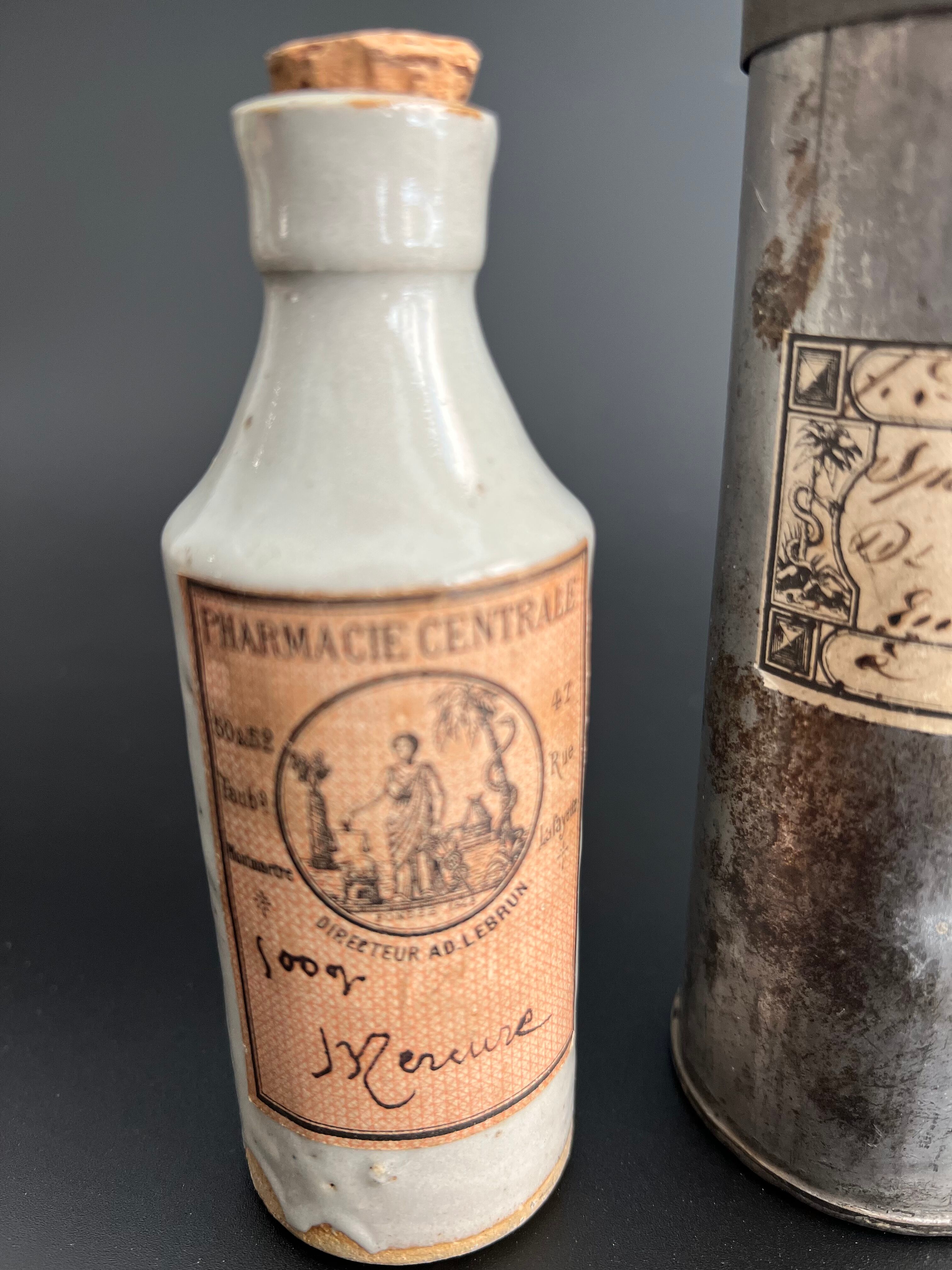 RARE Mercury stoneware pharmacy bottle