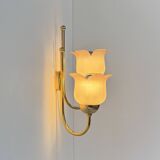 Vintage wall light, brass and frosted pink moulded glass, France, 1980.