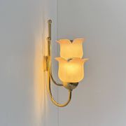Vintage wall light, brass and frosted pink moulded glass, France, 1980.