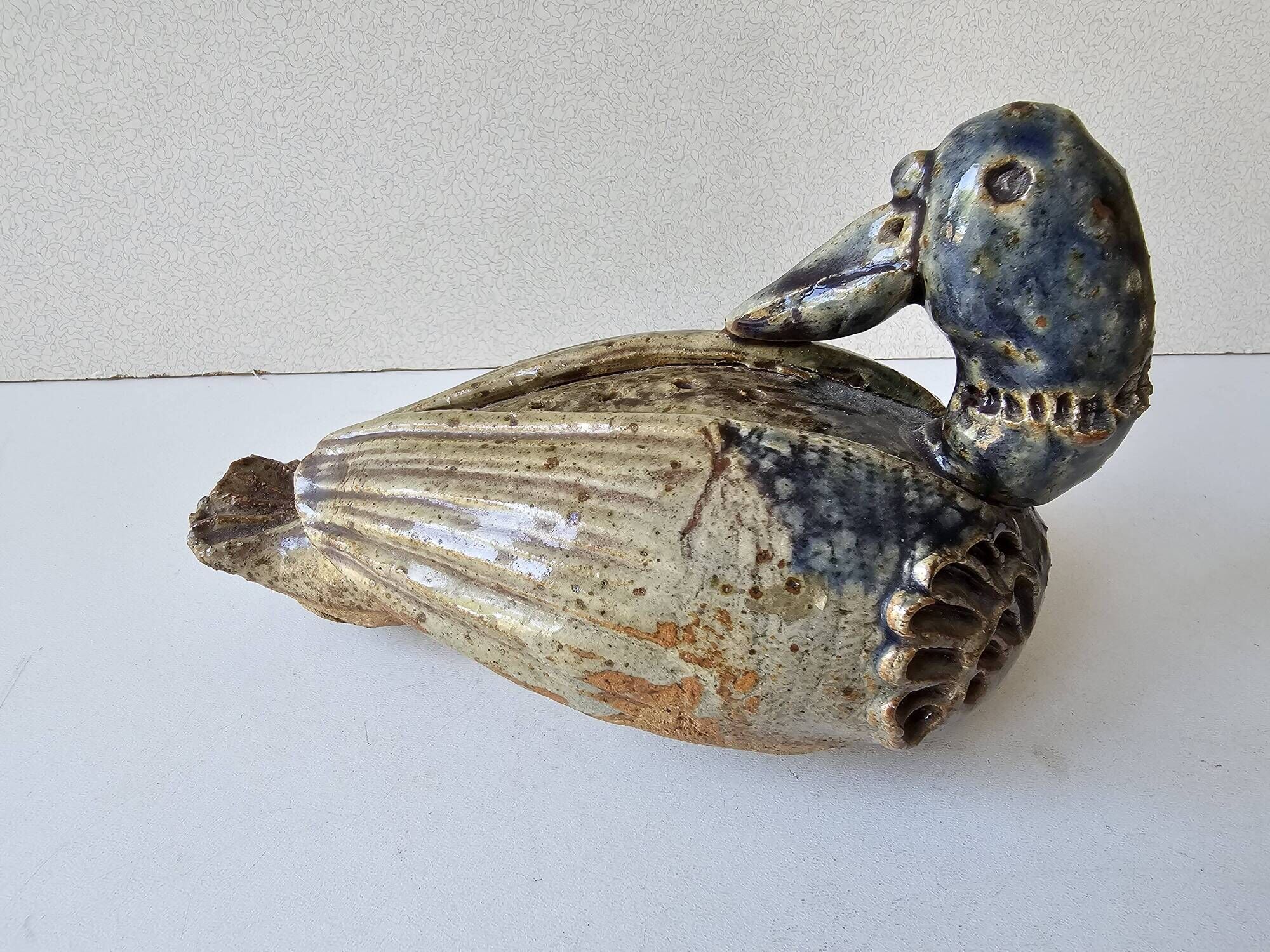 Zoomorphic ceramic sculpture - Duck / Vase of flowers Signed