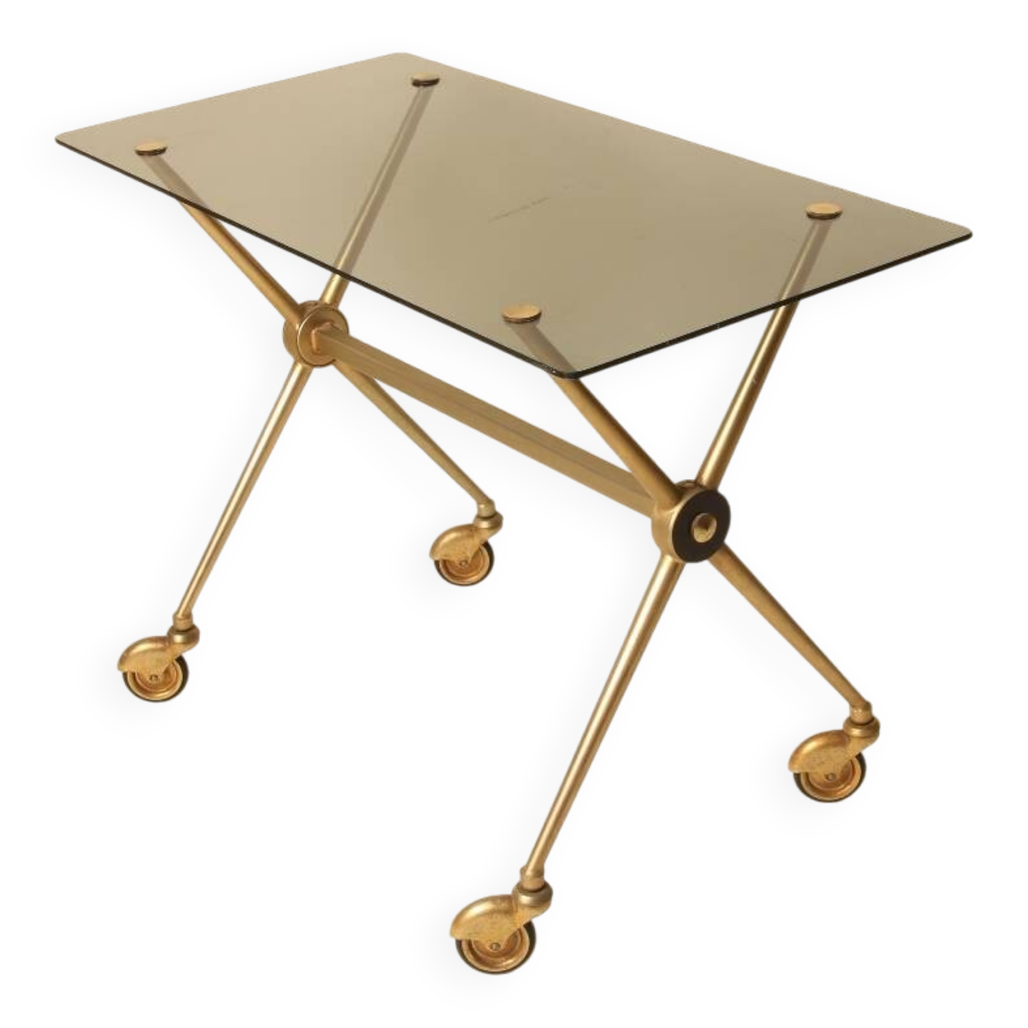 Table d’appoint en laiton et verre dans le style de Jacques Adnet