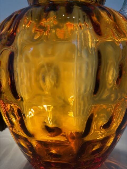 Ancient large twisted amber glass vase blown Murano 19th century