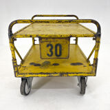 Vintage industrial coffee or side table on wheels