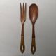Antique wooden salad servers with earthenware handles, handcrafted