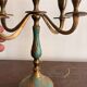 Antique Pair of Candle Holders Chandelier 5 Arms Gilded Brass Enamelled Blue