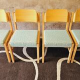 Set of 4 wooden and fabric chairs, 70s