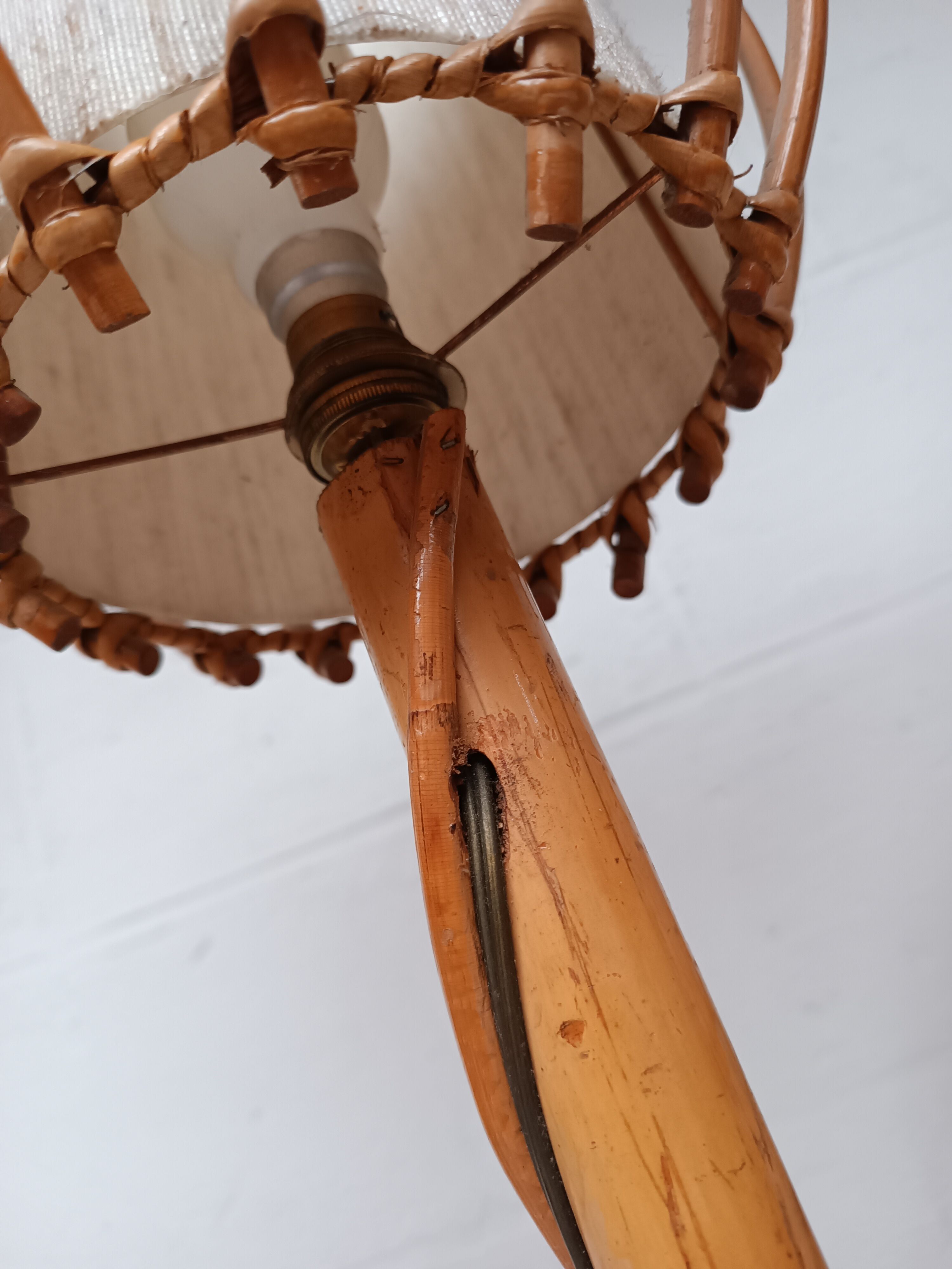 Bamboo and rattan floor lamp 2 fires 60s