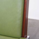 Green cowhide Leather and Wooden Vintage Armchair