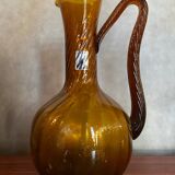 Ancienne Carafe CF Verre Soufflé Orange Ambre Vintage #B842