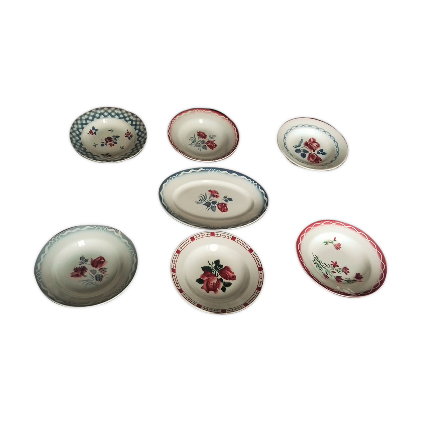Lot 6 hollow plates and 1 oval dish Digoin Sarreguemines
