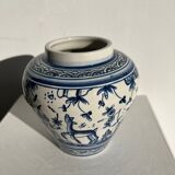Blue and white Portuguese handmade vase with stylized pastoral pattern H:12,5cm