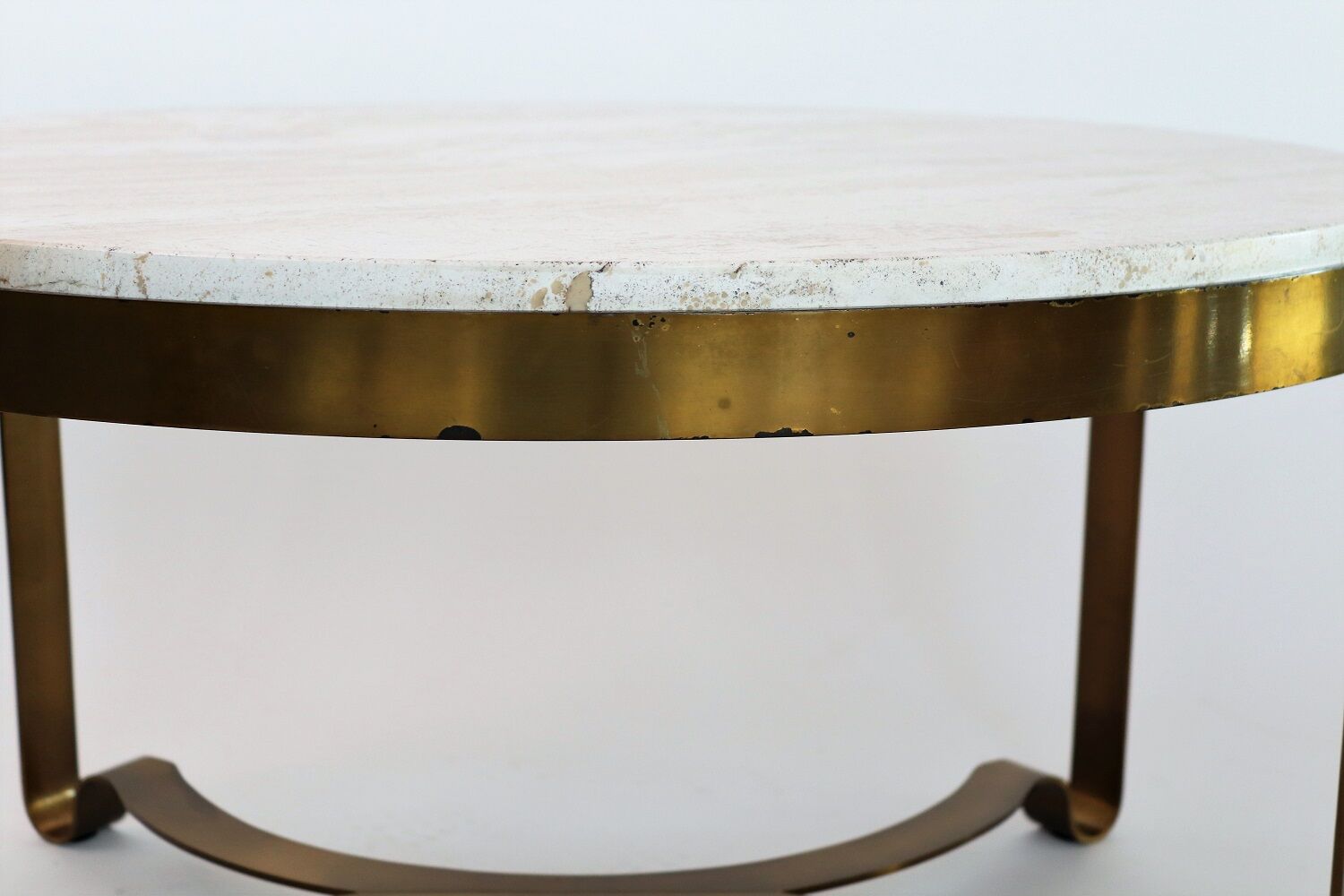 Italian mid-century brass and travertine marble coffee table, 1970