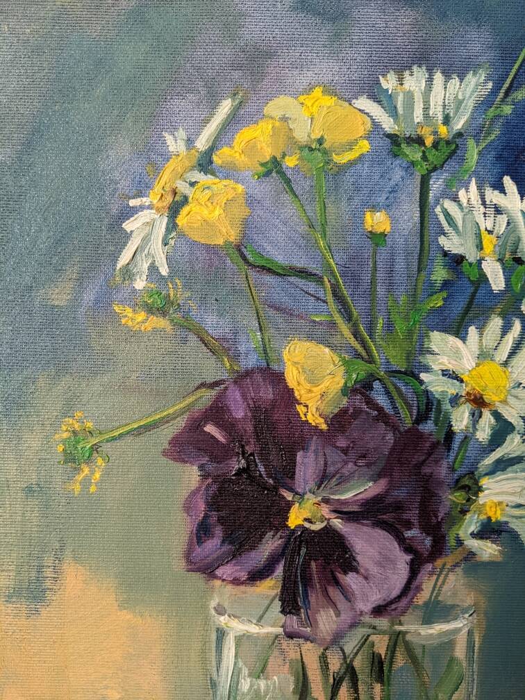 Acrylic on canvas contemporary painting bohemian countryside still life