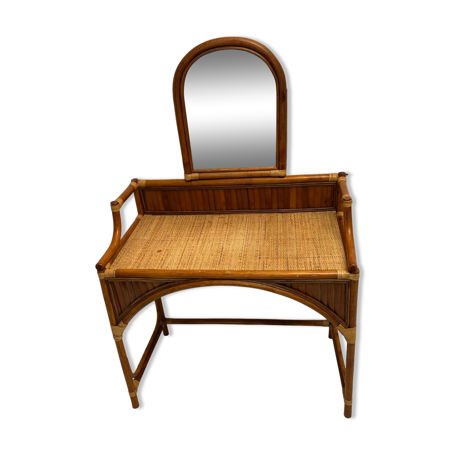 Coiffeuse bureau en rotin et bambou vintage