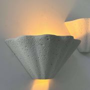 Set of 3 vintage shell wall lights, matte white stone-effect plaster, France 1970