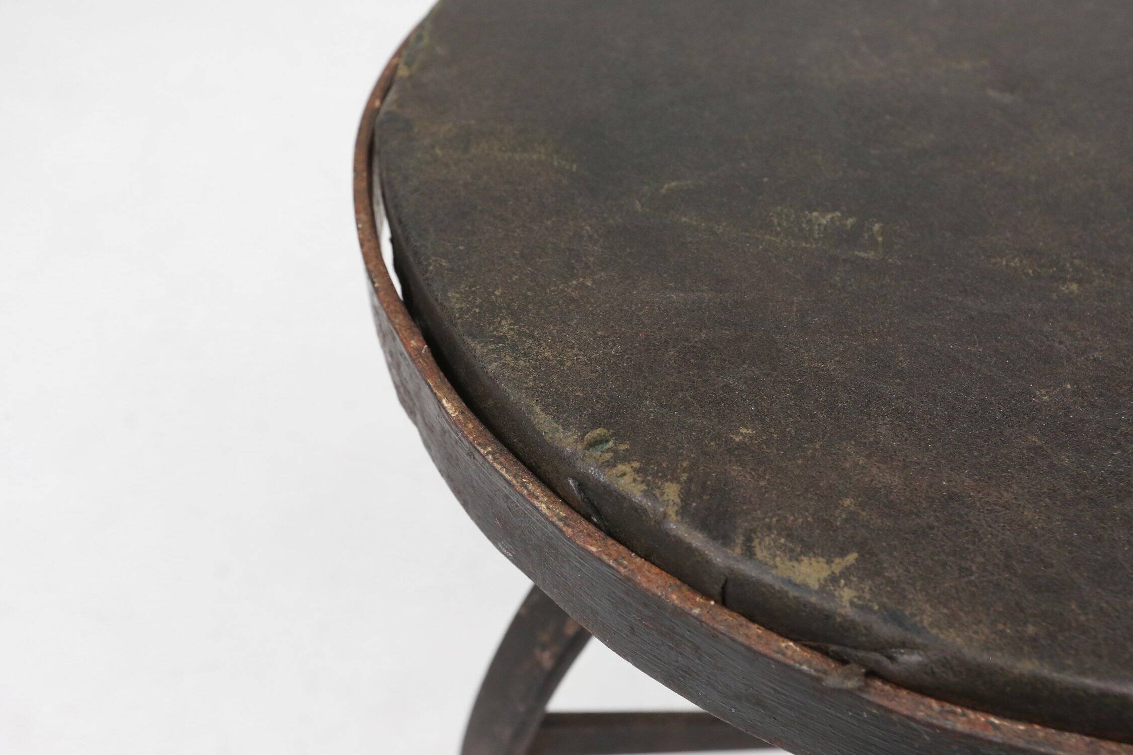 Industrial Black Metal Stool with Frame, France  1920s