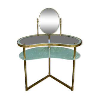 Brass and glass dressing table, with mirror, lighting and steering wheel, by Luigi Brusotti - 1940