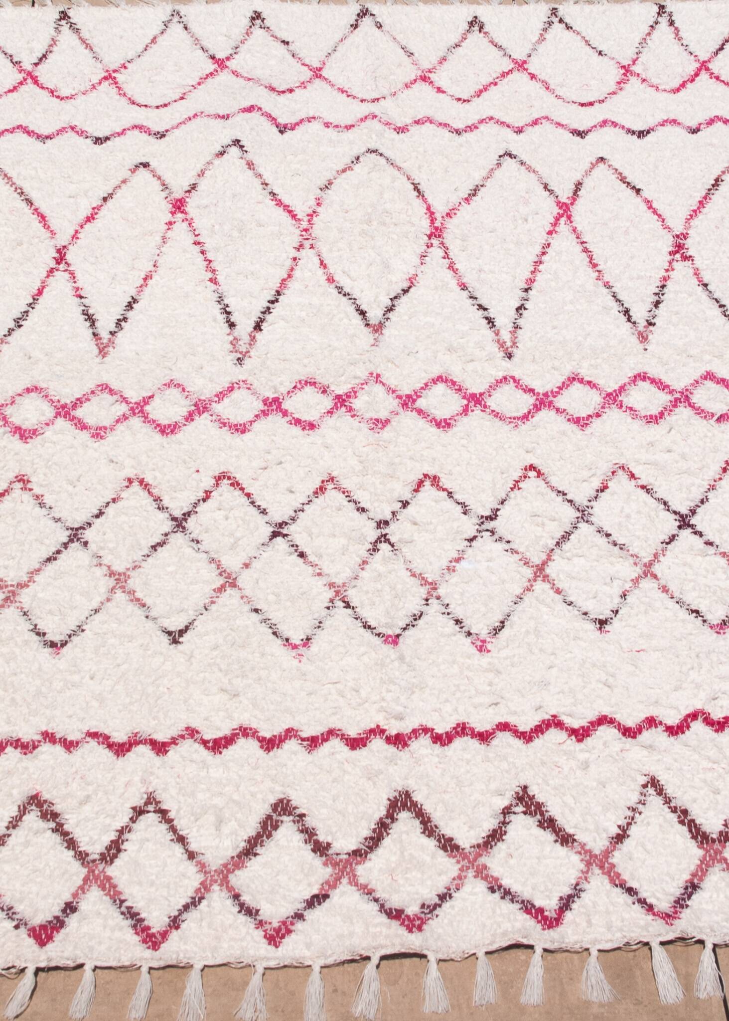 Recycled cotton handmade rug - Pink and white - Reversible