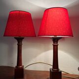 Paire de lampes colonnes en bois massif