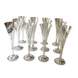 Set of 12 large vintage champagne flutes - frosted glass plant decor